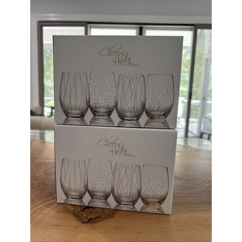 Mikasa Cheers Party Set of (8) 16.9 Oz. Stemless Wine Glasses *New In Box*